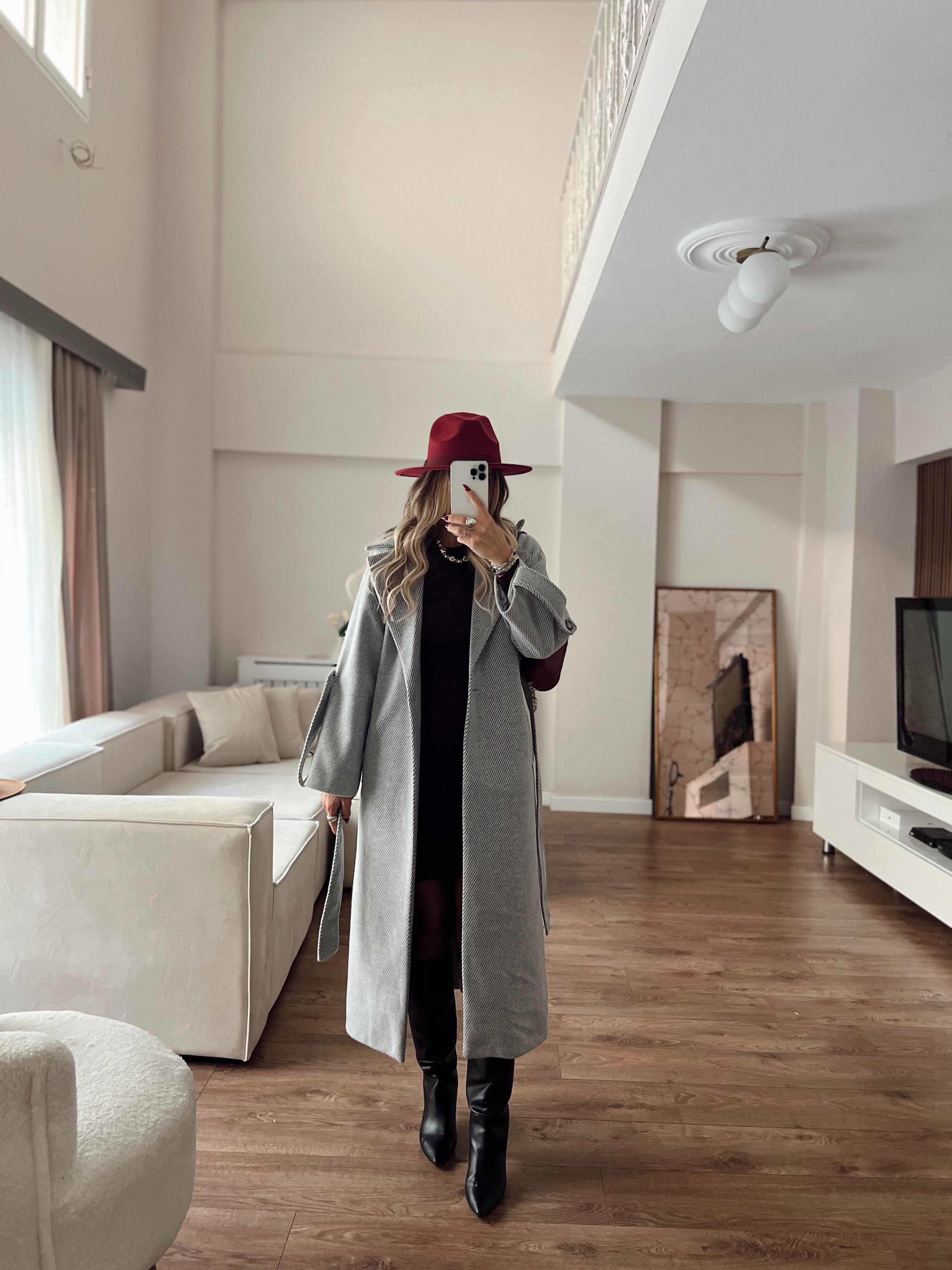 Nişantaşı Butik GRİ PREMİUM KAŞE KIRÇIL KABAN