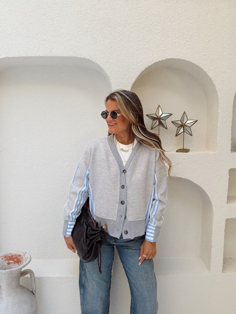 Nişantaşı Butik GRİ TRİKO DETAY GÖMLEK CEKET