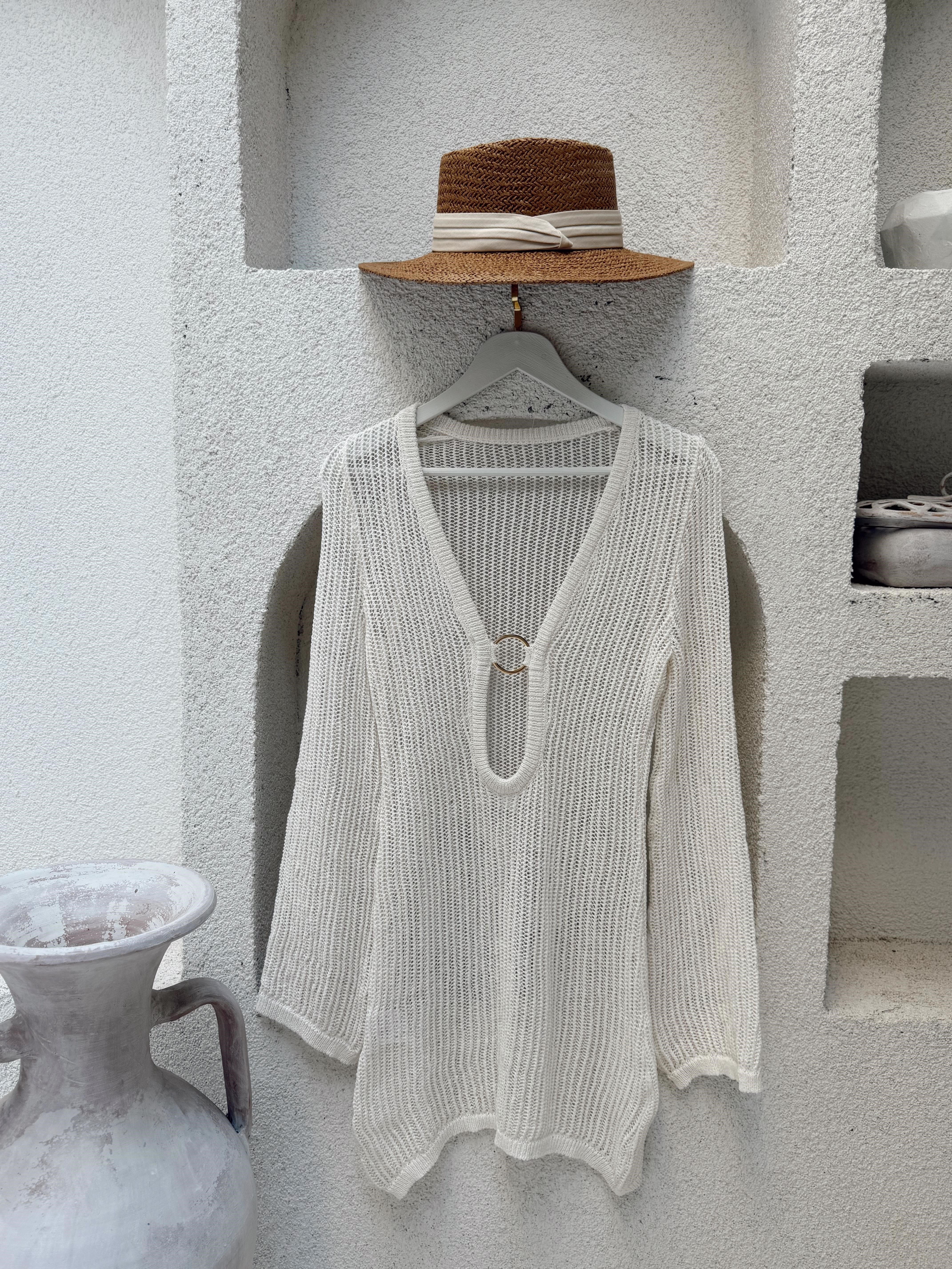 Nişantaşı Butik HALKA DETAY FİLE ELBİSE EKRU