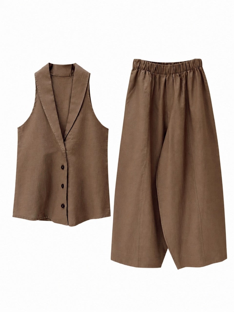 Nişantaşı Butik HALTER YAKA BLUZ JOGGER PANTOLON NATURAL TAKIM KAHVE