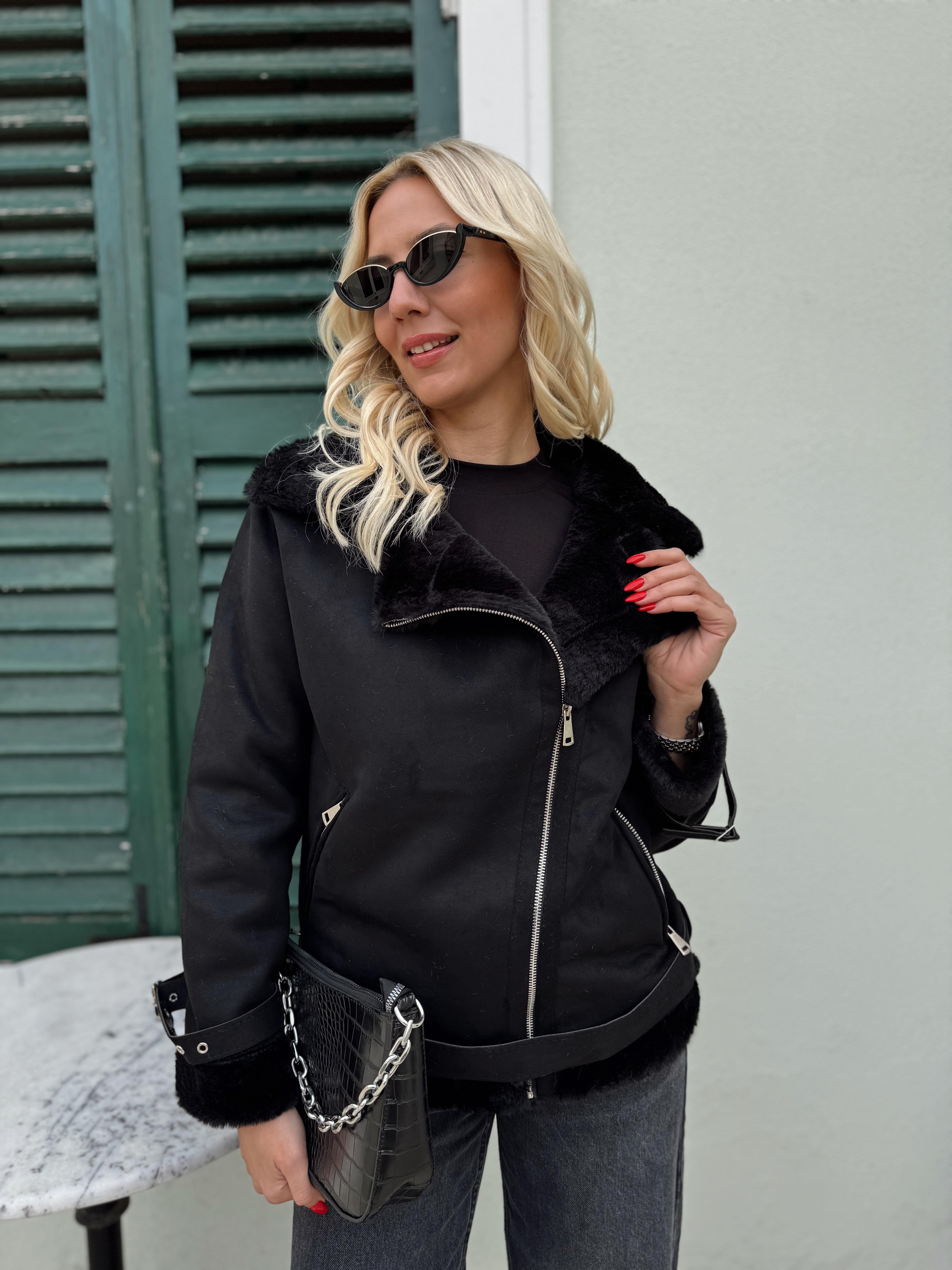 Nişantaşı Butik İÇİ KÜRKLÜ BİKER  MONT SİYAH