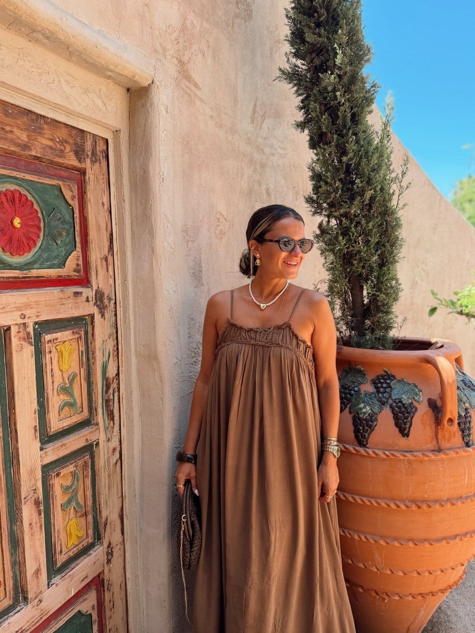 Nişantaşı Butik İNCE ASKI ASTARLI TENSEL KETEN ELBİSE KAHVE