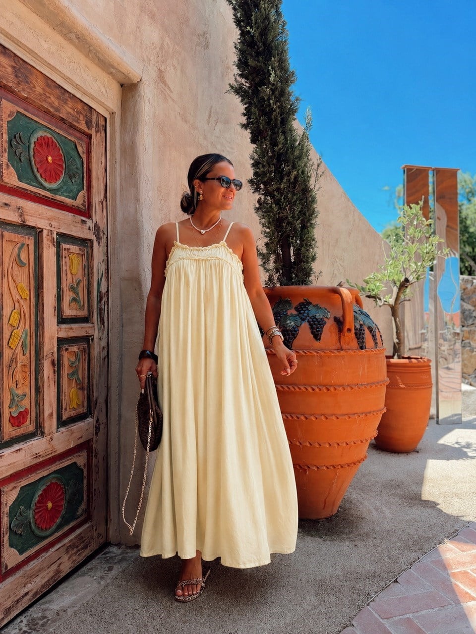Nişantaşı Butik İNCE ASKI ASTARLI TENSEL KETEN ELBİSE SARI