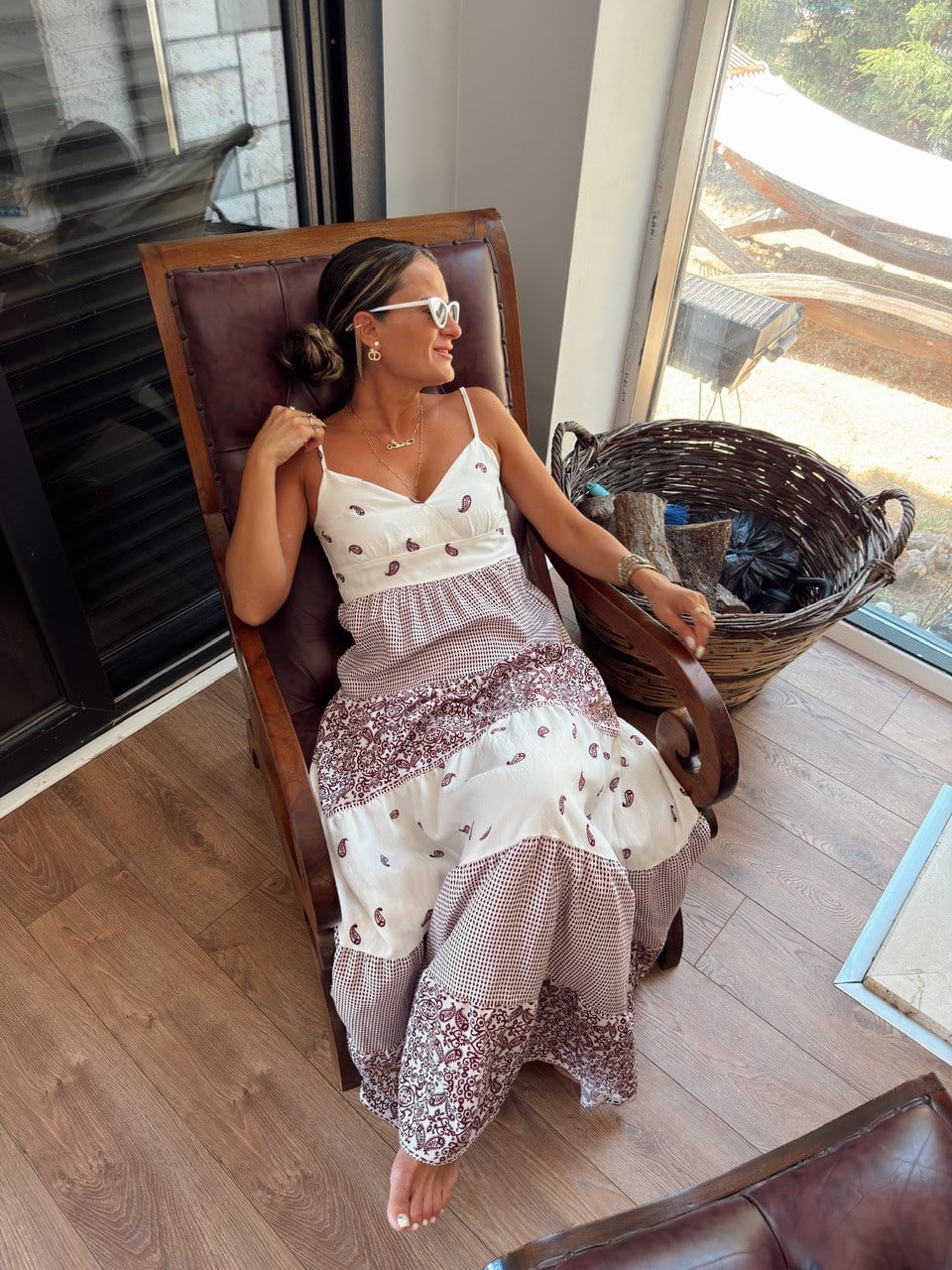 Nişantaşı Butik İNCE ASKILI MAXİ DESENLİ VİSKON ELBİSE 