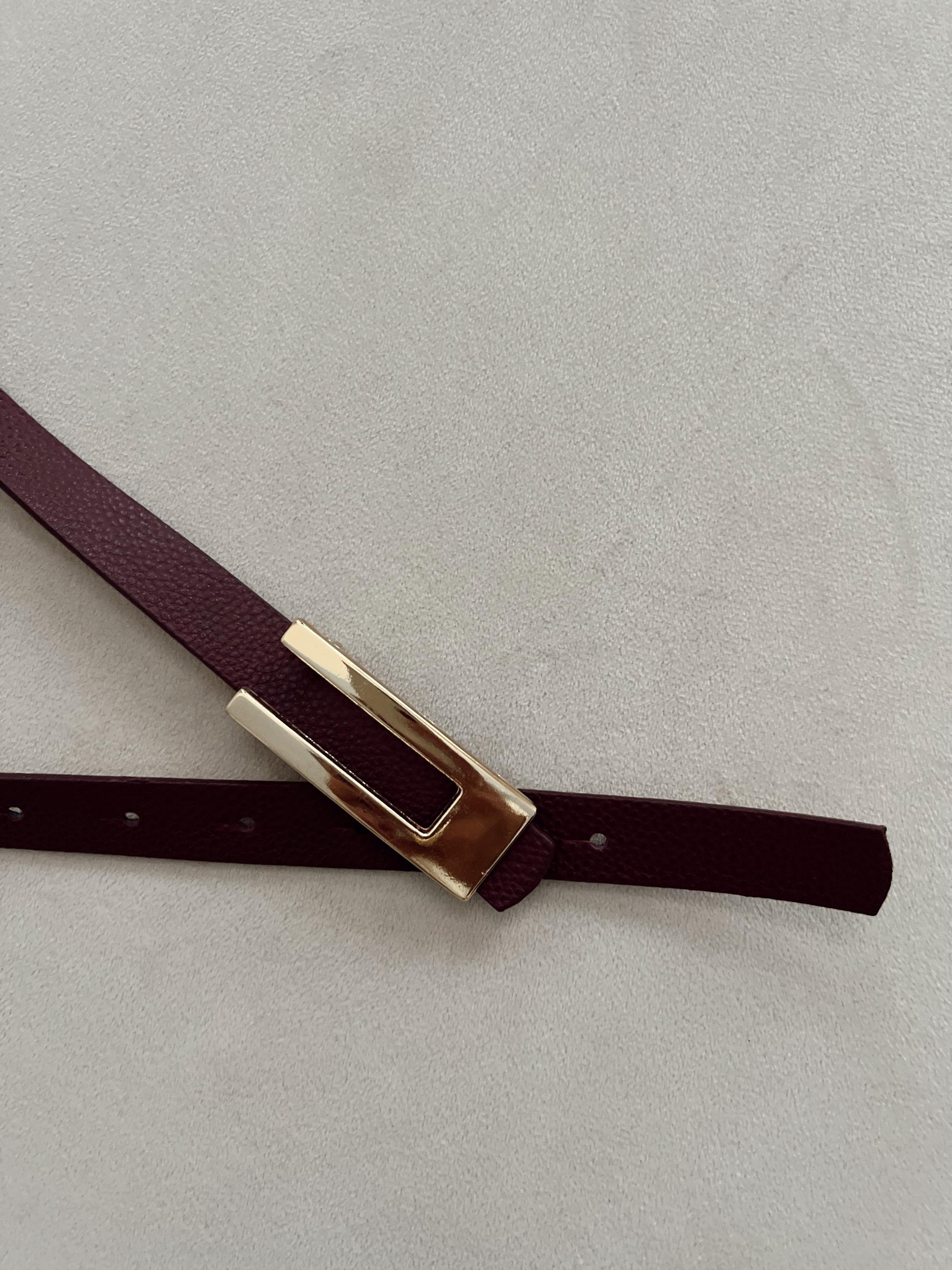 Nişantaşı Butik İNCE KARE  GOLD TOKA KEMER BORDO