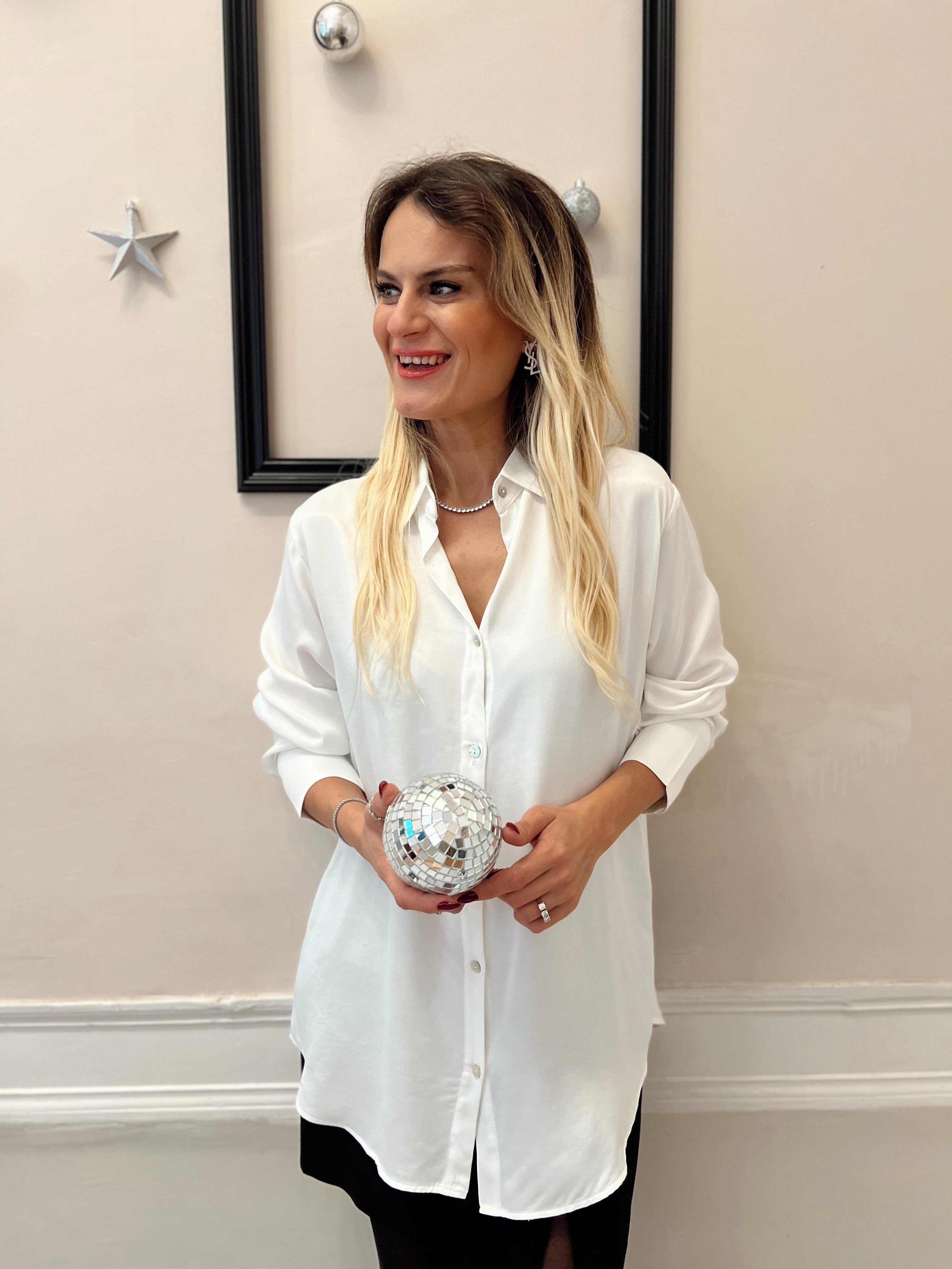 Nişantaşı Butik İNCİ BEYAZ SATEN GÖMLEK