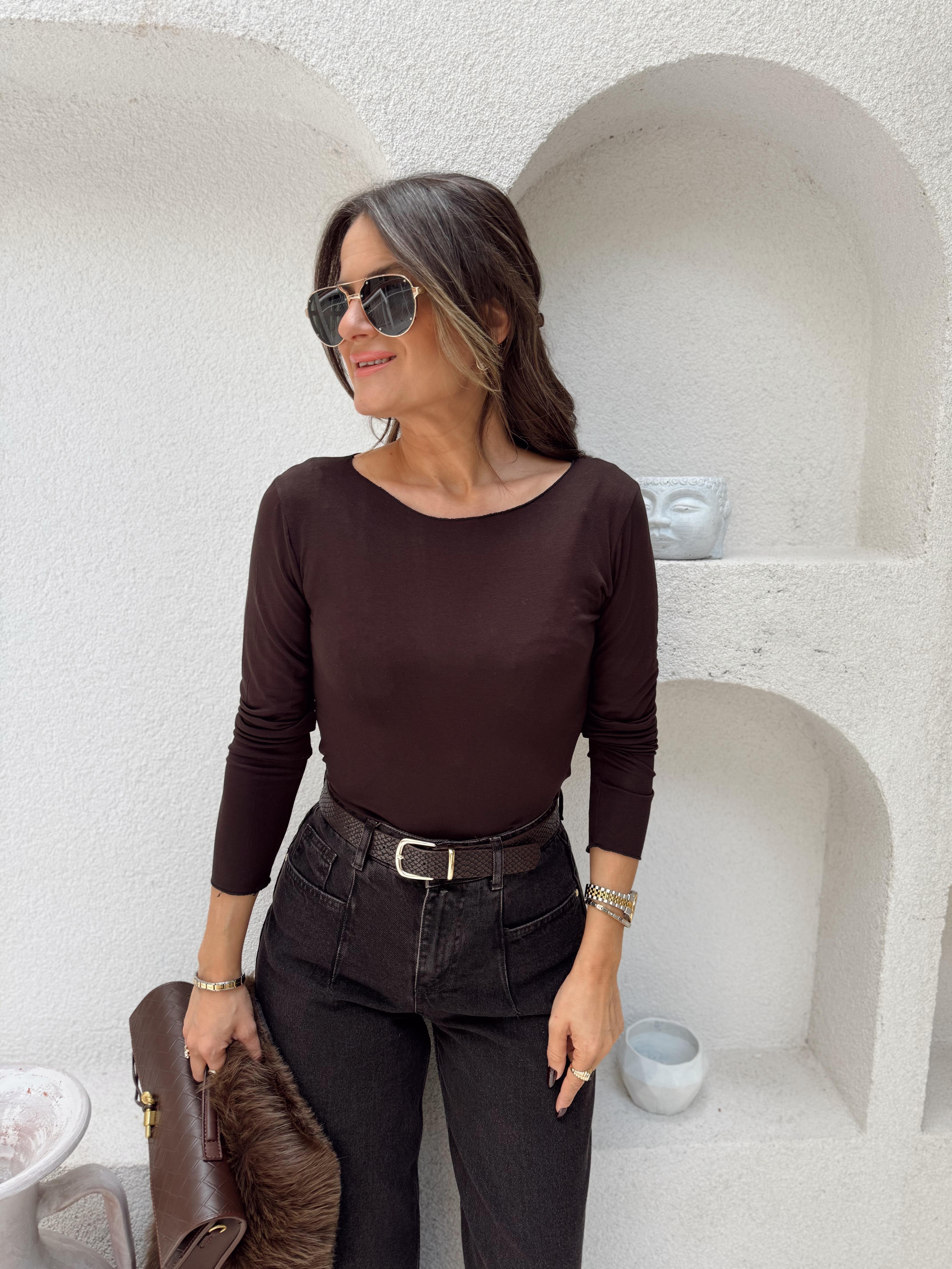 Nişantaşı Butik İPEK DOKU BASİC BLUZ KAHVERENGİ