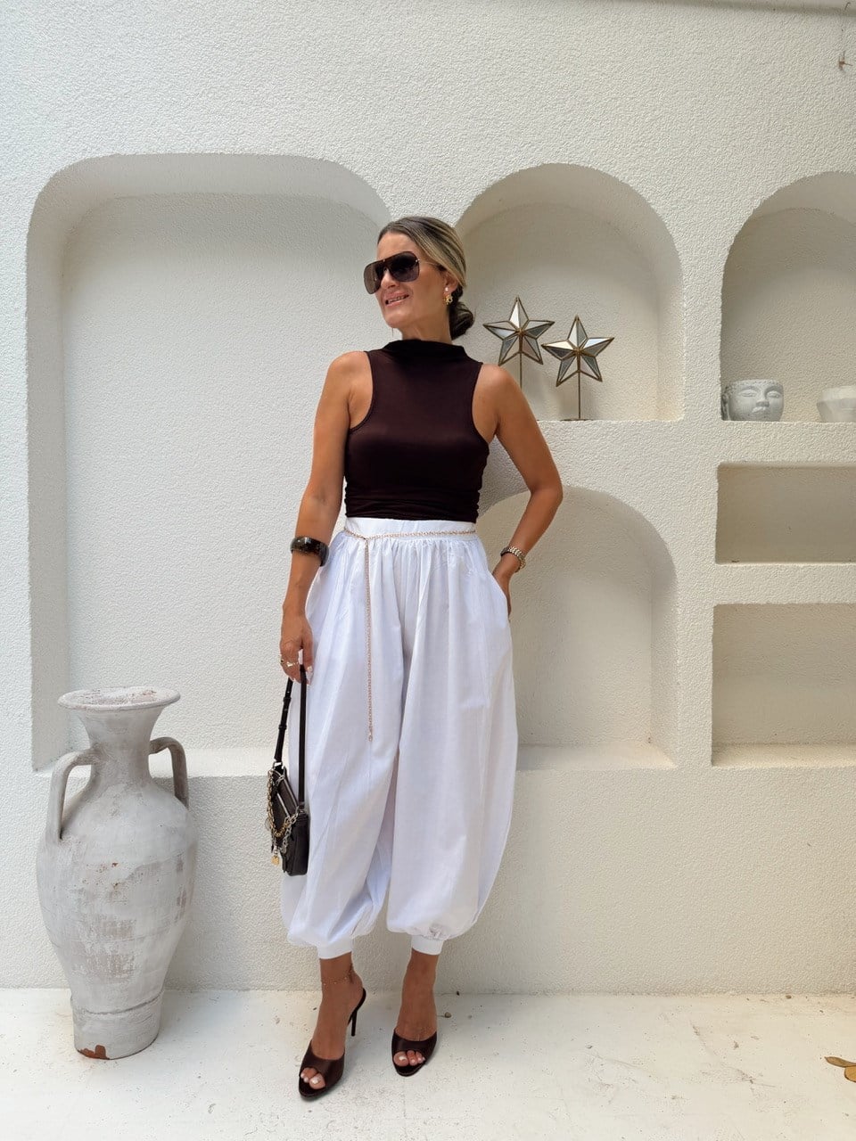 Nişantaşı Butik JOGGER POPLİN ŞALVAR PANTOLON BEYAZ