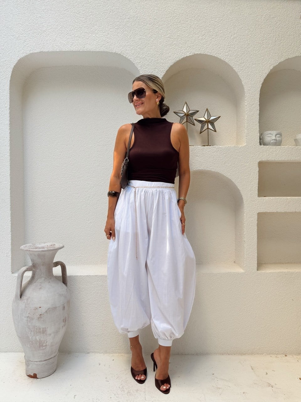 Nişantaşı Butik JOGGER POPLİN ŞALVAR PANTOLON BEYAZ