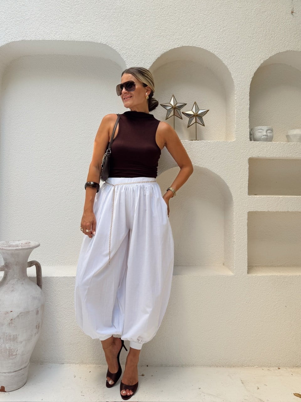 Nişantaşı Butik JOGGER POPLİN ŞALVAR PANTOLON BEYAZ