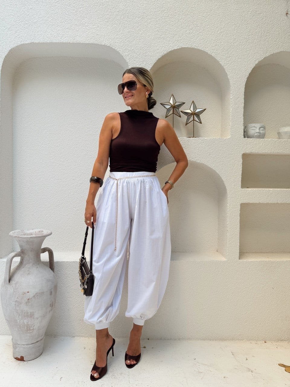 Nişantaşı Butik JOGGER POPLİN ŞALVAR PANTOLON BEYAZ
