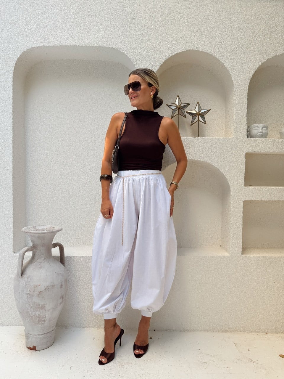 Nişantaşı Butik JOGGER POPLİN ŞALVAR PANTOLON BEYAZ