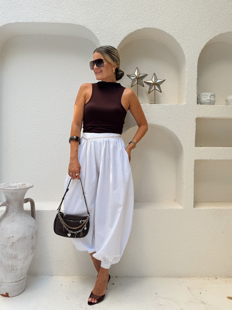 Nişantaşı Butik JOGGER POPLİN ŞALVAR PANTOLON BEYAZ