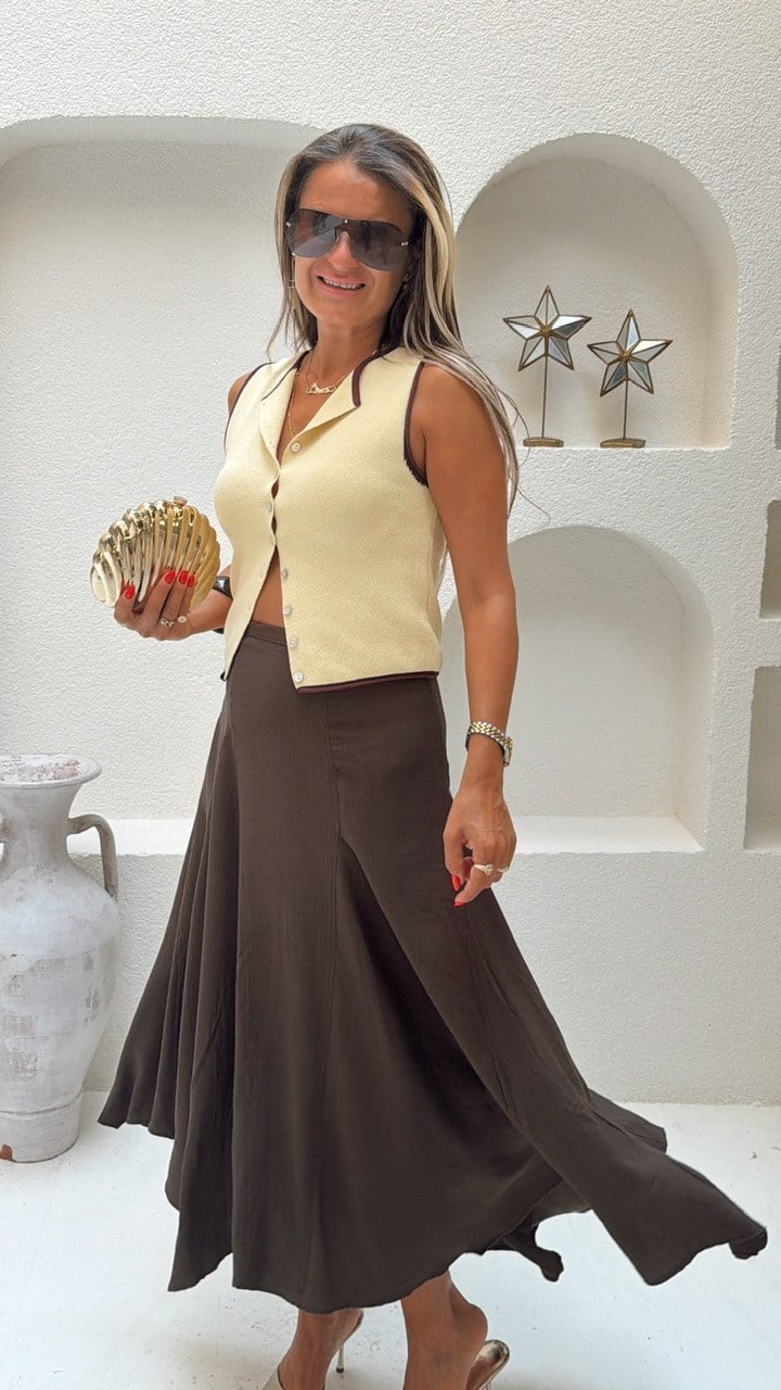 Nişantaşı Butik KAHVE BİYELİ SARI TRİKO SEDEF DÜĞME  BASİC