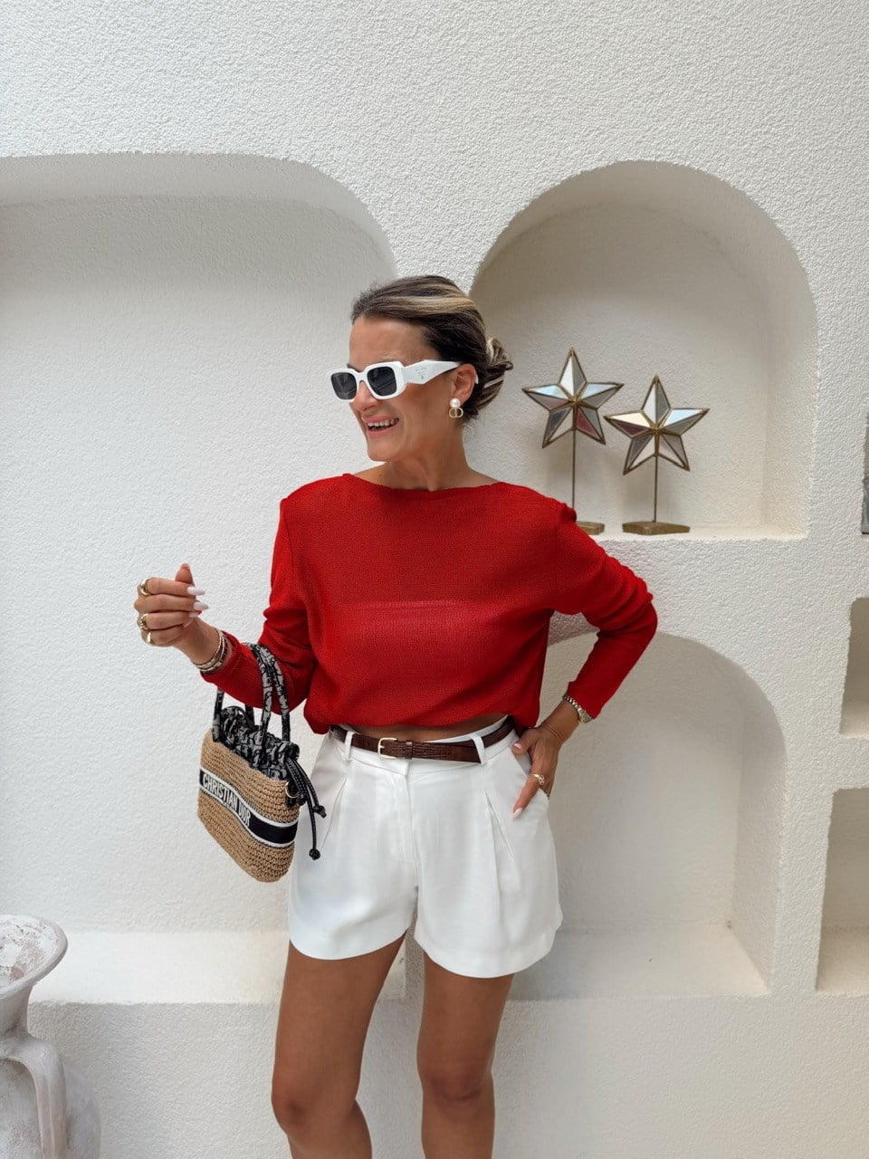 Nişantaşı Butik KAHVE KEMERLİ BEYAZ TEK PİLE TENSEL ŞORT