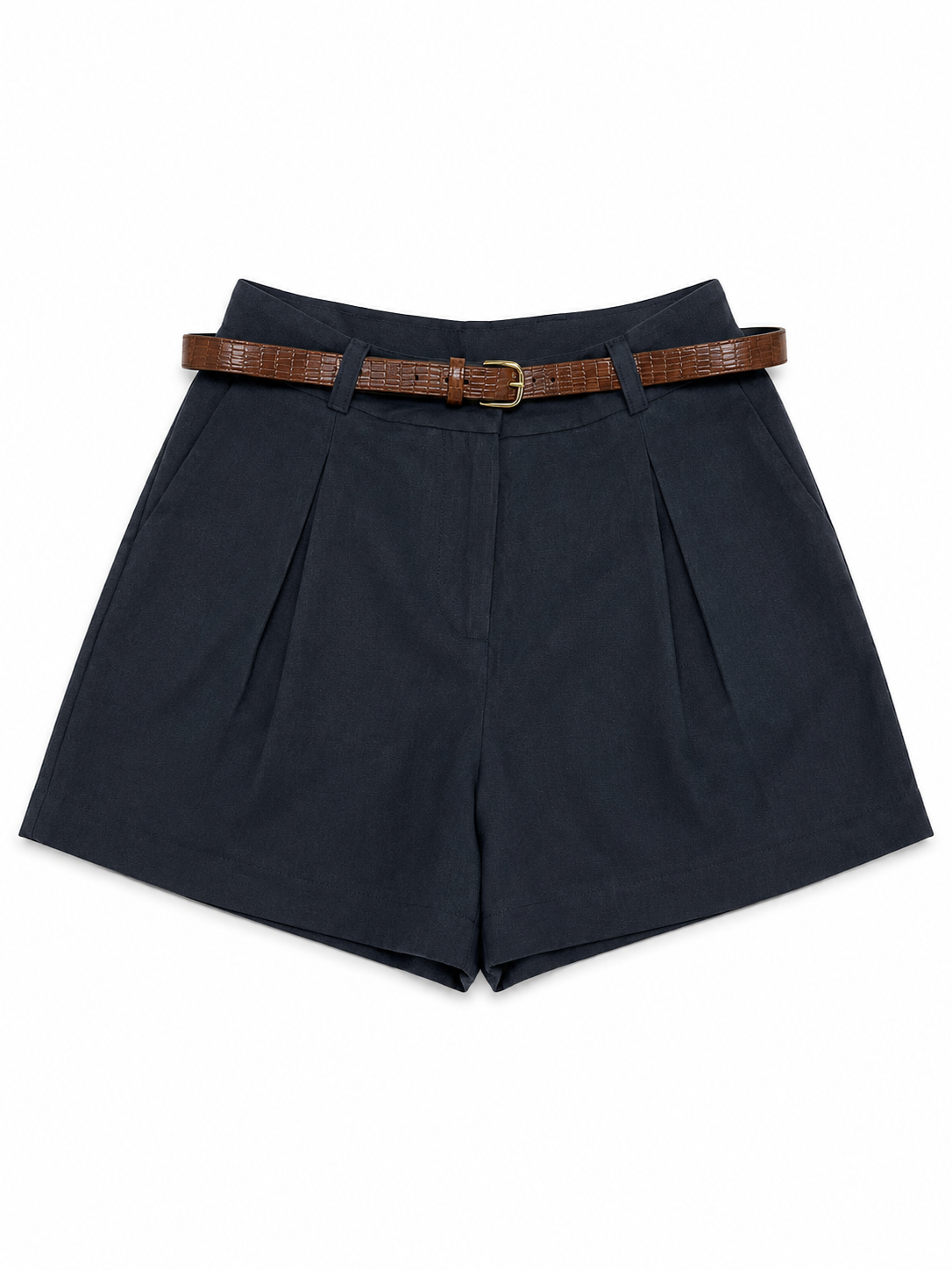 Nişantaşı Butik KAHVE KEMERLİ SİYAH TEK PİLE TENSEL ŞORT