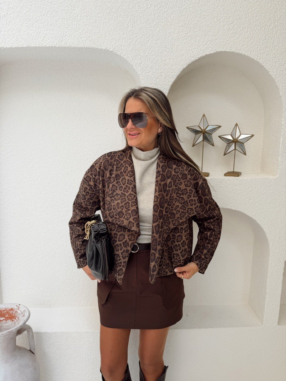 Nişantaşı Butik KAHVE LEOPAR DESEN ASTARLI NUBUK CEKET