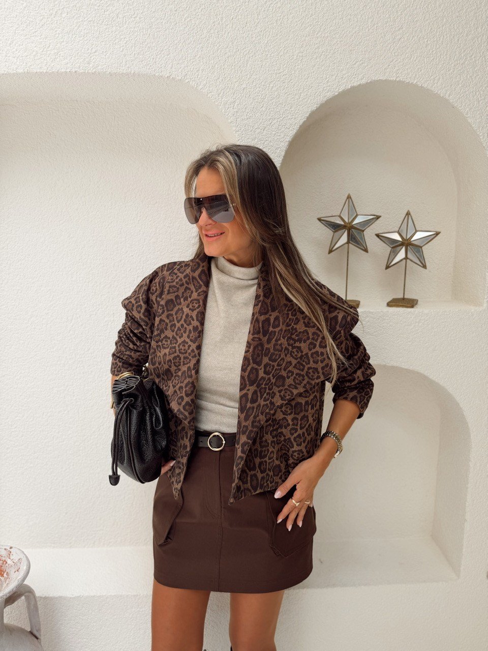 Nişantaşı Butik KAHVE LEOPAR DESEN ASTARLI NUBUK CEKET