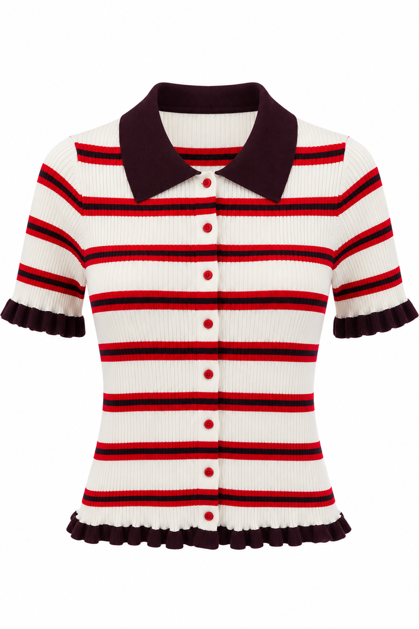 Nişantaşı Butik KAHVERENGİ ÇİZGİ DESEN BİYELİ PAMUK TRİKO
