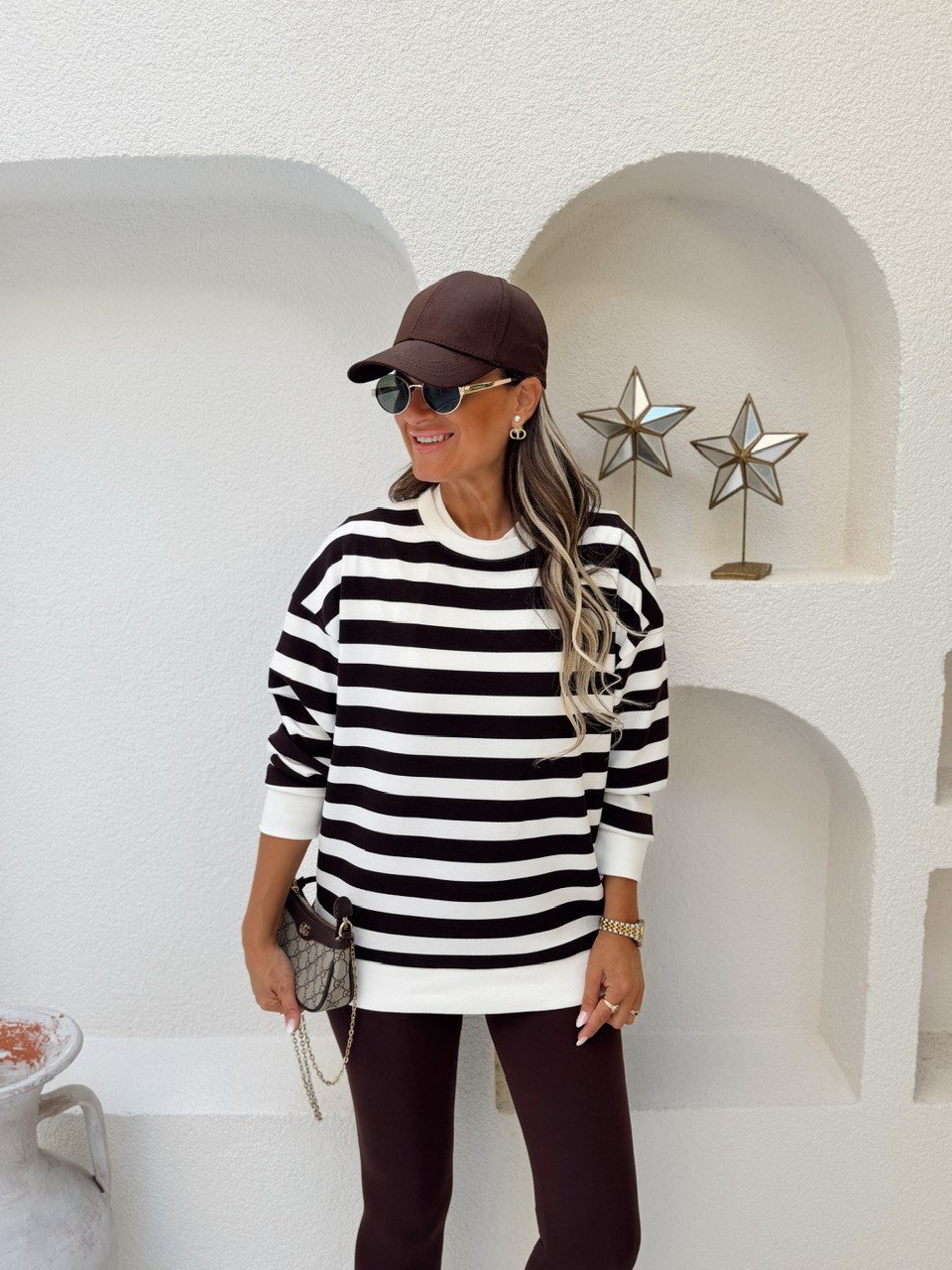 Nişantaşı Butik KAHVERENGİ ÇİZGİLİ SWEAT BLUZ 