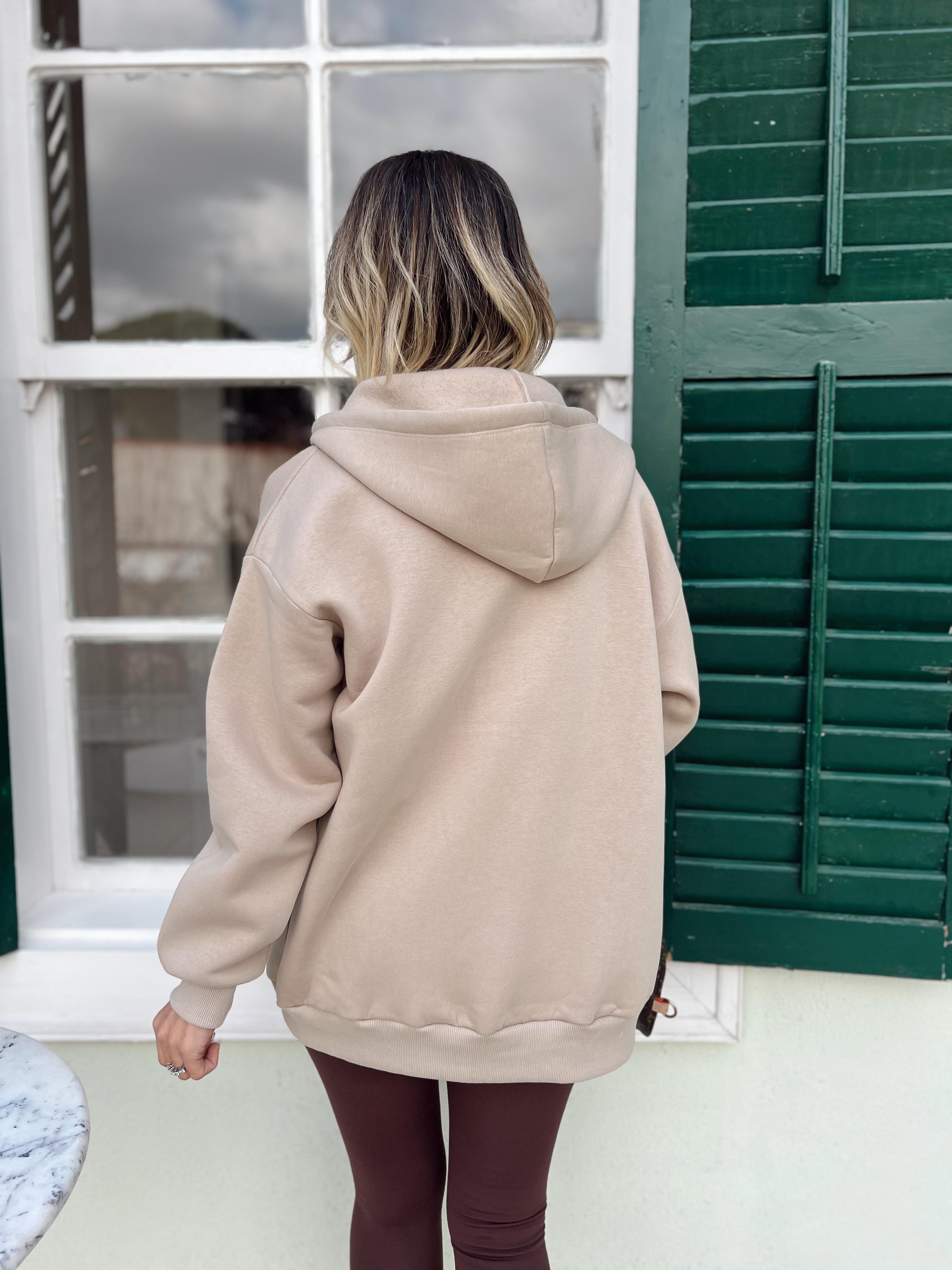 Nişantaşı Butik KAPŞONLU CEP DETAY SWEAT CEKET BEJ