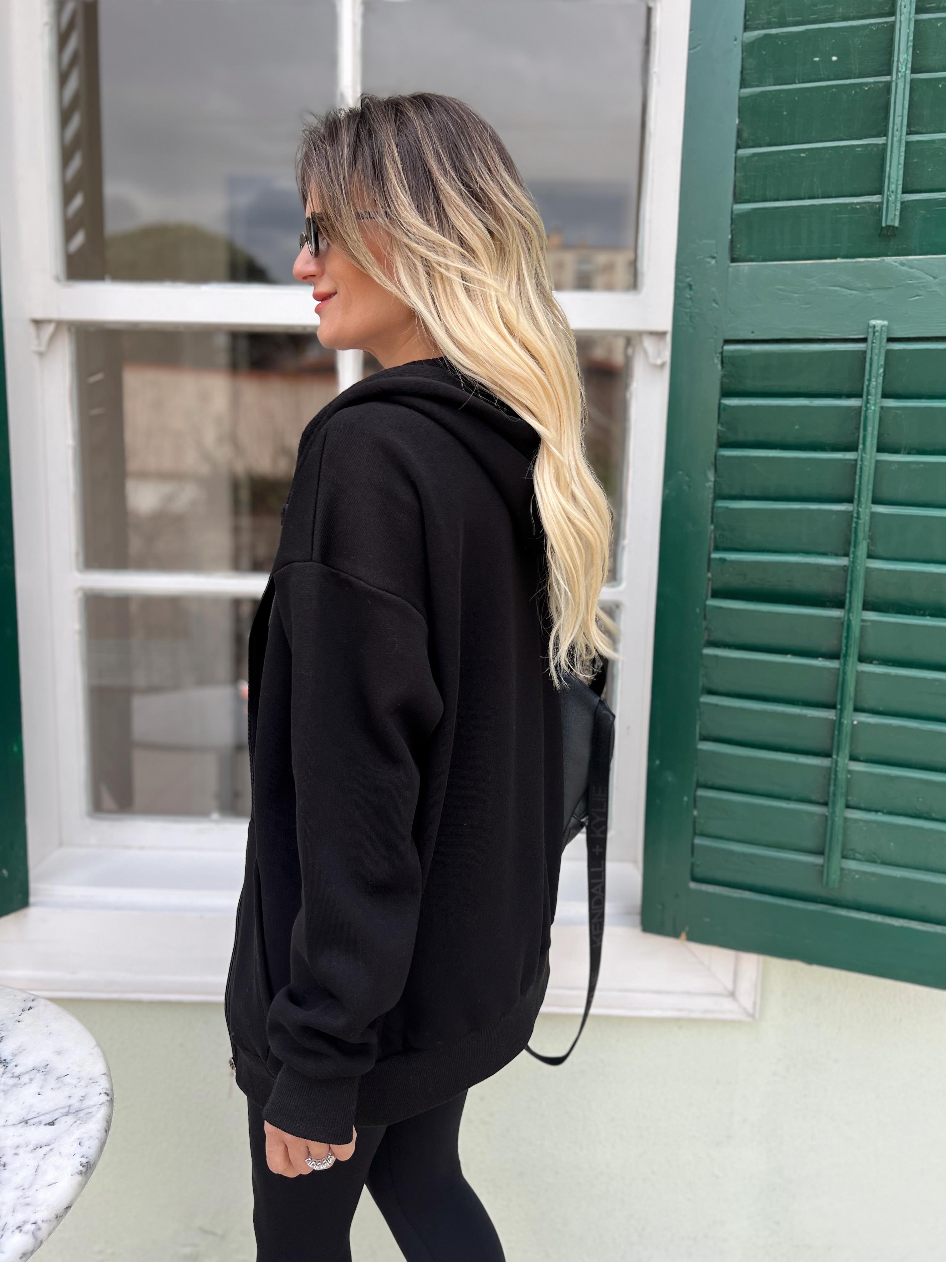 Nişantaşı Butik KAPŞONLU CEP DETAY SWEAT CEKET SİYAH