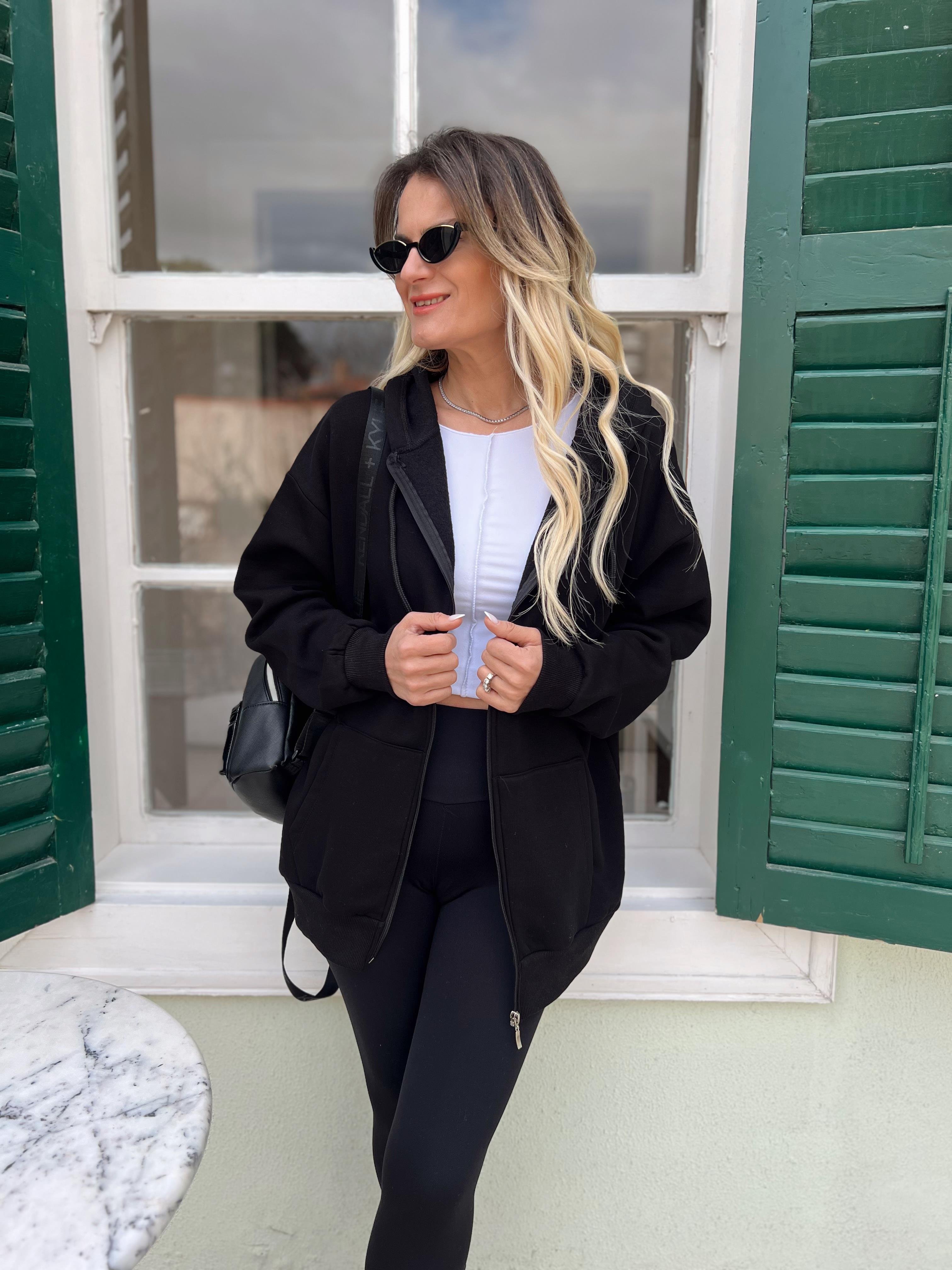 Nişantaşı Butik KAPŞONLU CEP DETAY SWEAT CEKET SİYAH