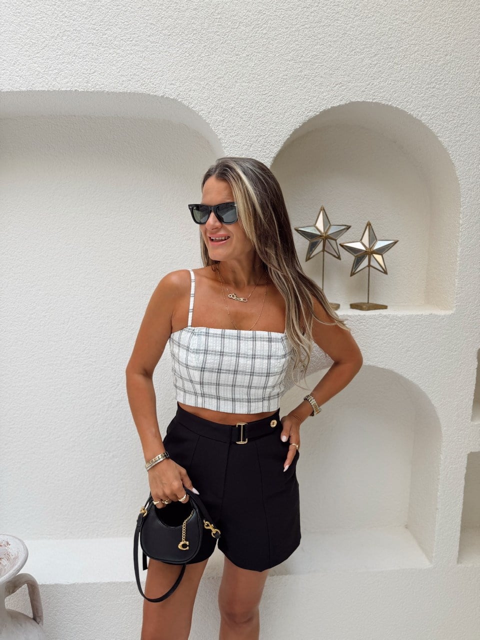 Nişantaşı Butik KARE DESENLİ CROP BLUZ