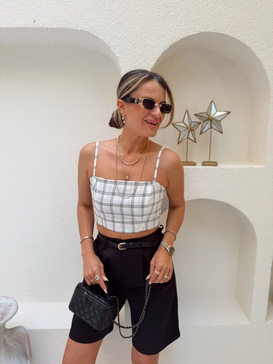 Nişantaşı Butik KARE DESENLİ CROP BLUZ