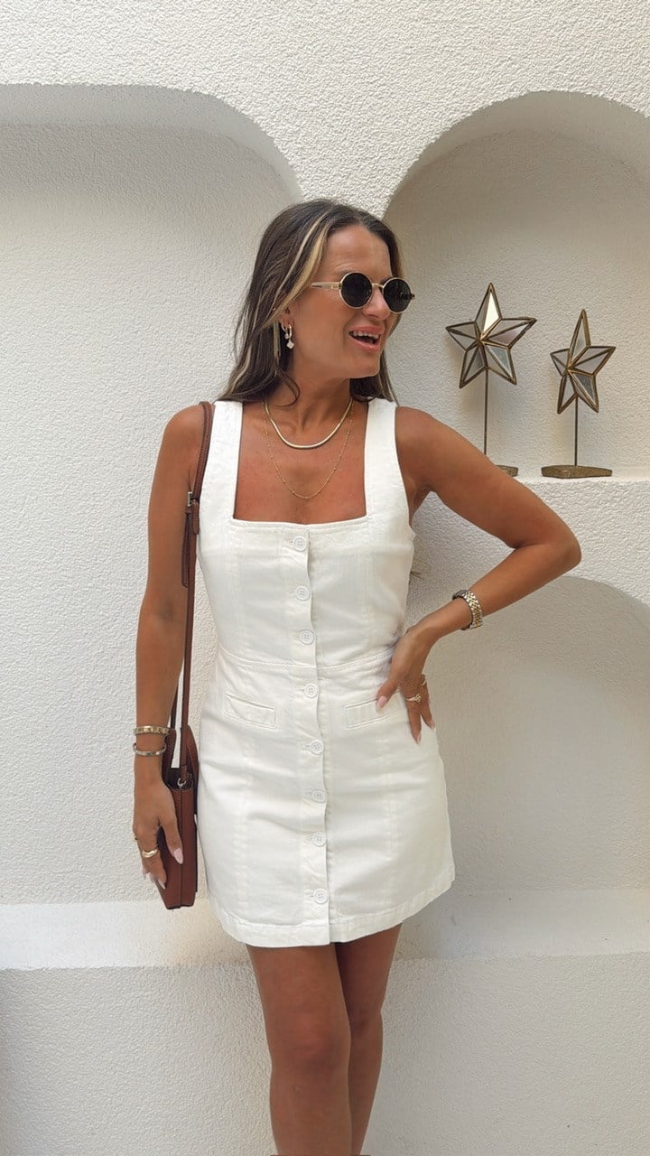 Nişantaşı Butik KARE YAKA DÜĞMELİ DENİM ELBİSE