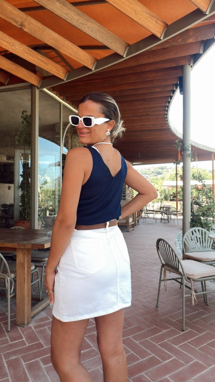 Nişantaşı Butik KEMERLİ MİNİ BEYAZ JEAN ETEK