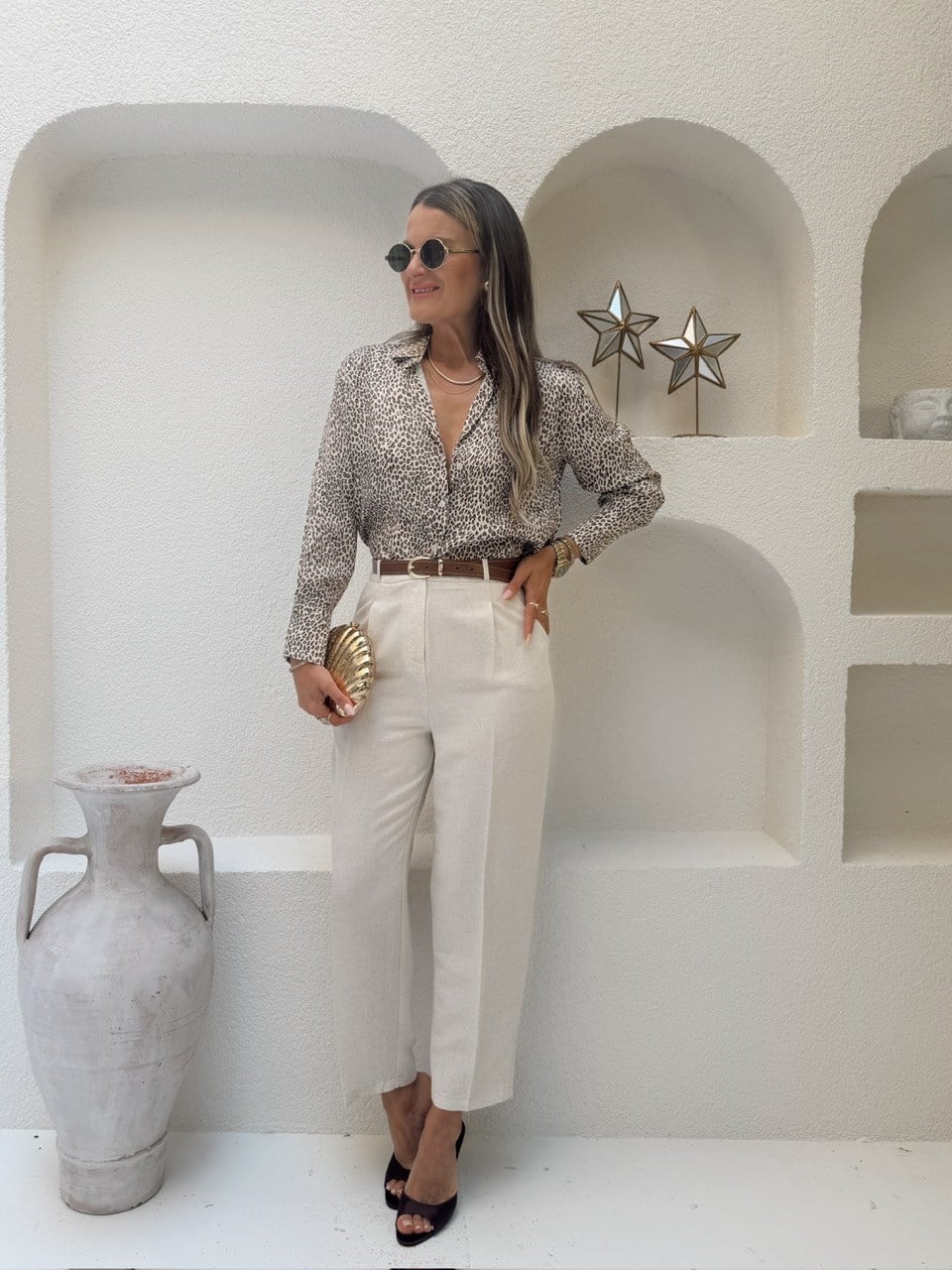 Nişantaşı Butik KEMERLİ NATURAL KETEN PANTOLON