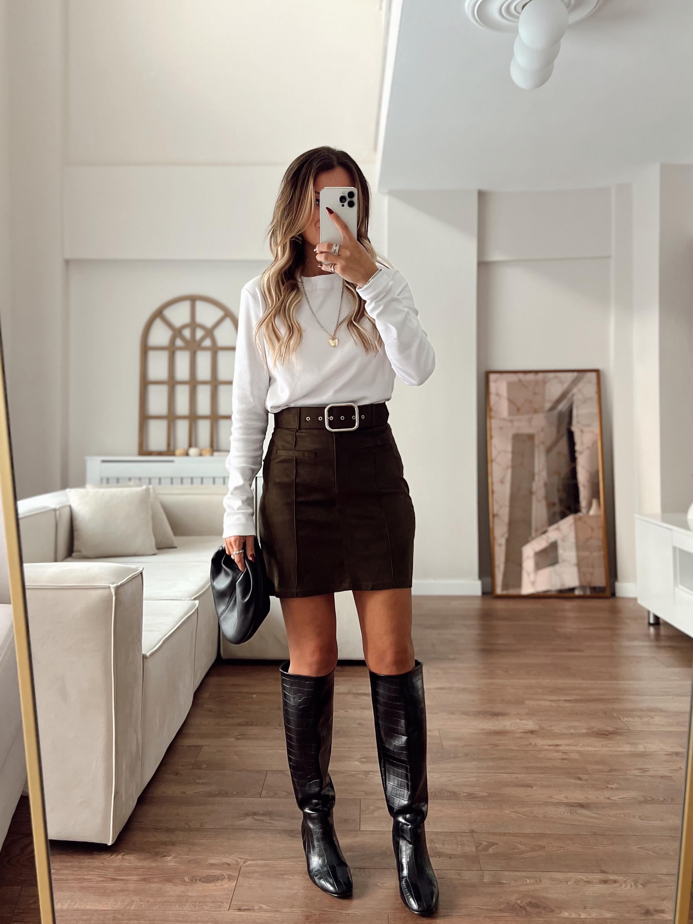 Nişantaşı Butik KEMERLİ SÜET ETEK HAKİ