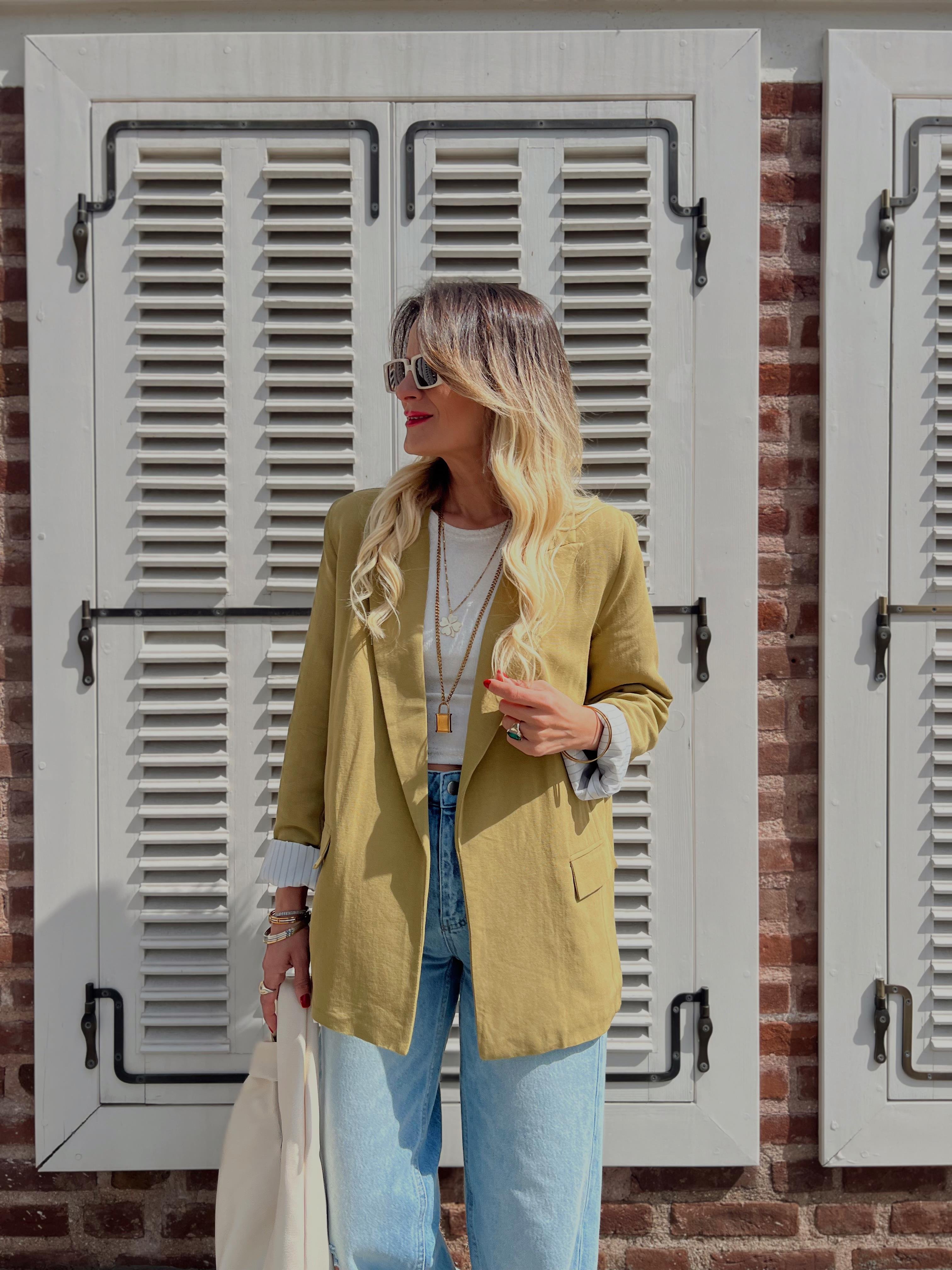 Nişantaşı Butik KETEN ASTARLI BLAZER YAĞ YEŞİL
