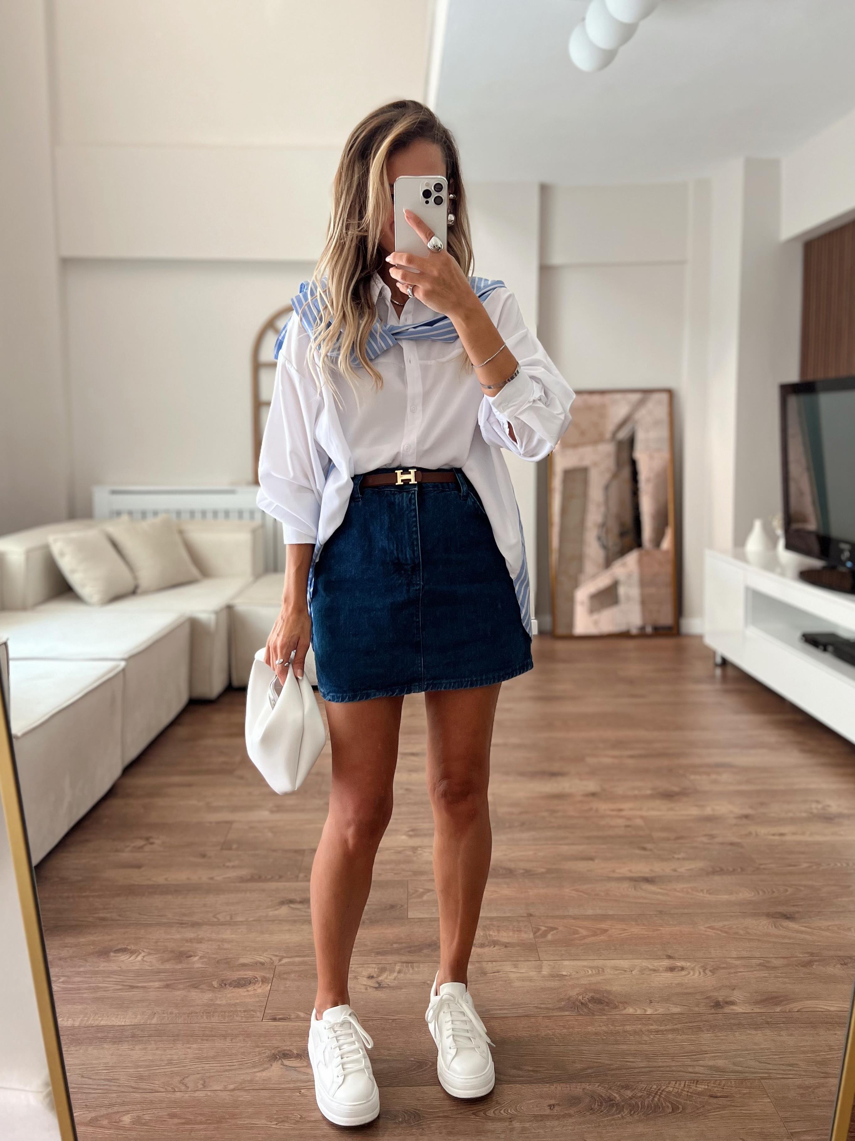 Nişantaşı Butik KLASİK MAVİ MİNİ YUMUSAK DENİM ETEK