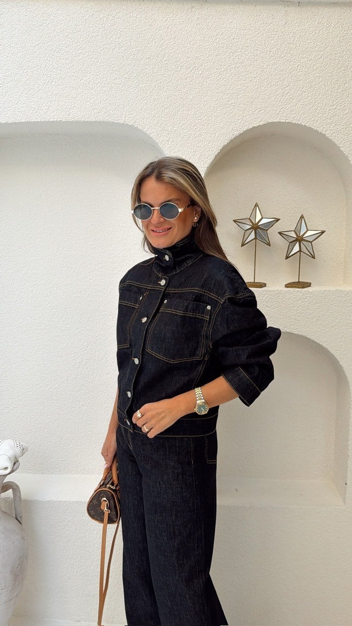 Nişantaşı Butik KONTRAST DİKİŞ YAKA DETAY JEAN CEKET