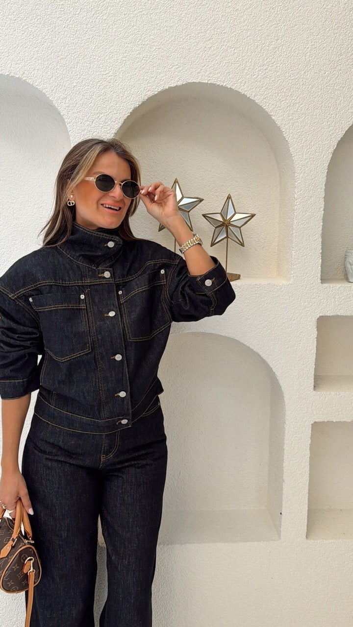 Nişantaşı Butik KONTRAST DİKİŞ YAKA DETAY JEAN CEKET