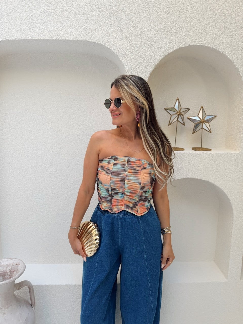 Nişantaşı Butik KORSAJ DETAY RENK DESEN BUSTİYER BLUZ