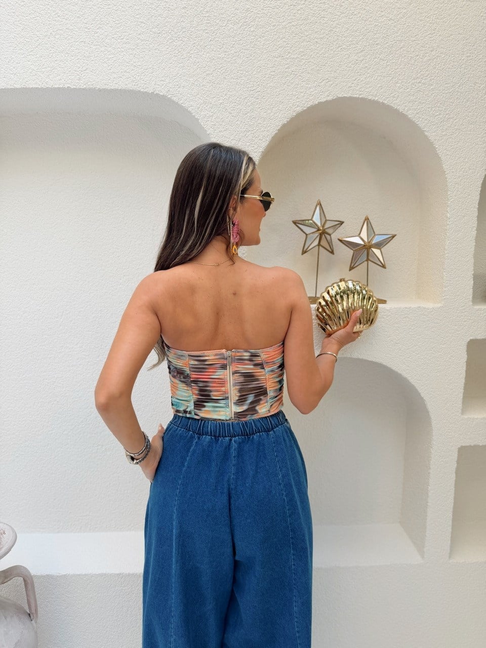Nişantaşı Butik KORSAJ DETAY RENK DESEN BUSTİYER BLUZ