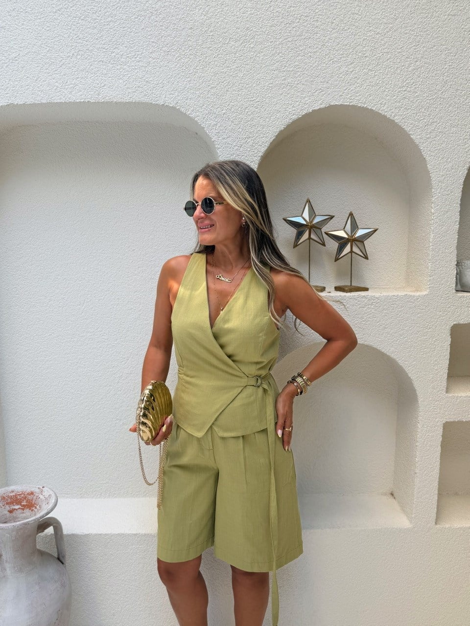 Nişantaşı Butik KRUVAZE DETAY BERMUD ŞORT TULUM YEŞİL