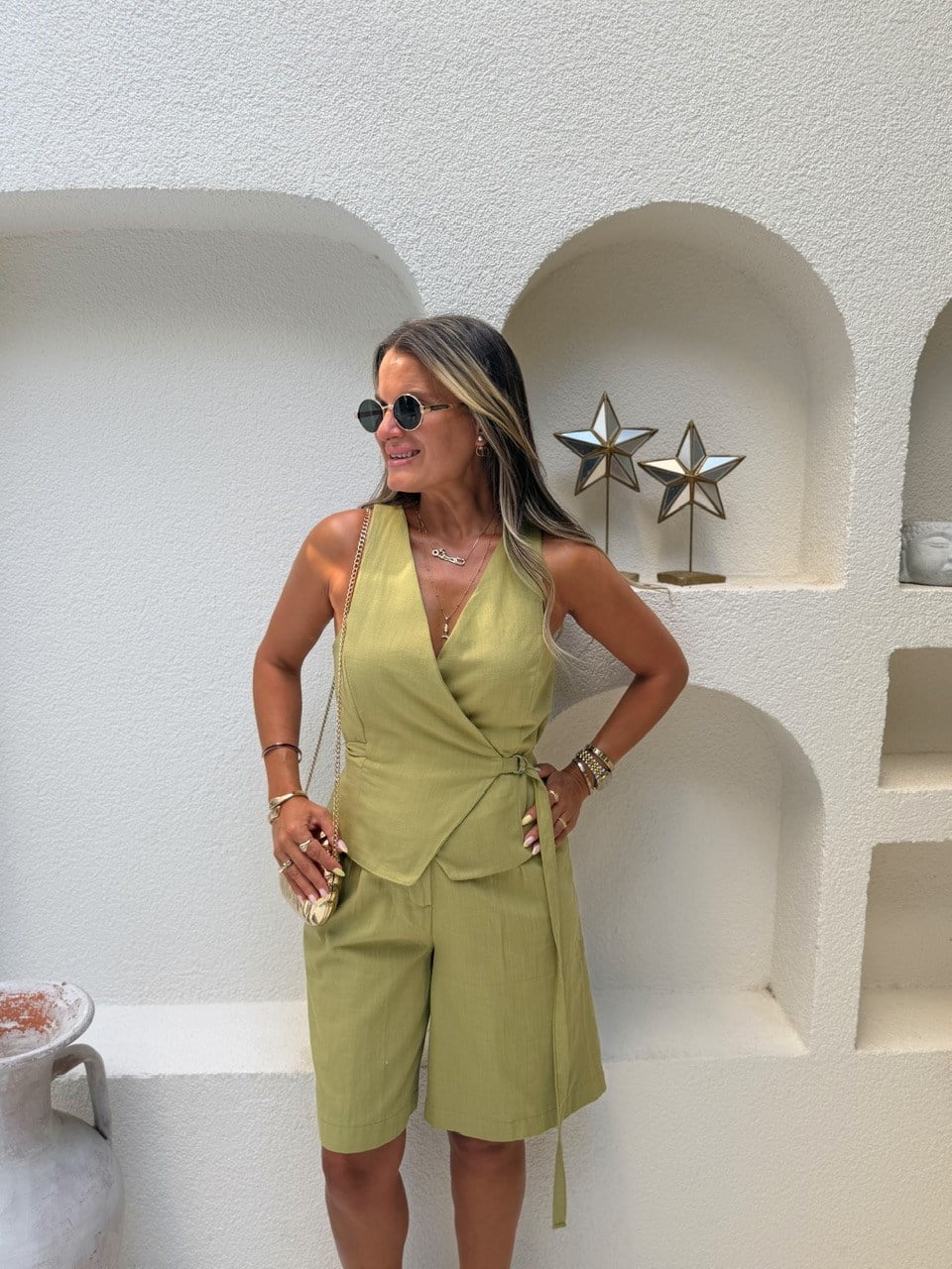 Nişantaşı Butik KRUVAZE DETAY BERMUD ŞORT TULUM YEŞİL