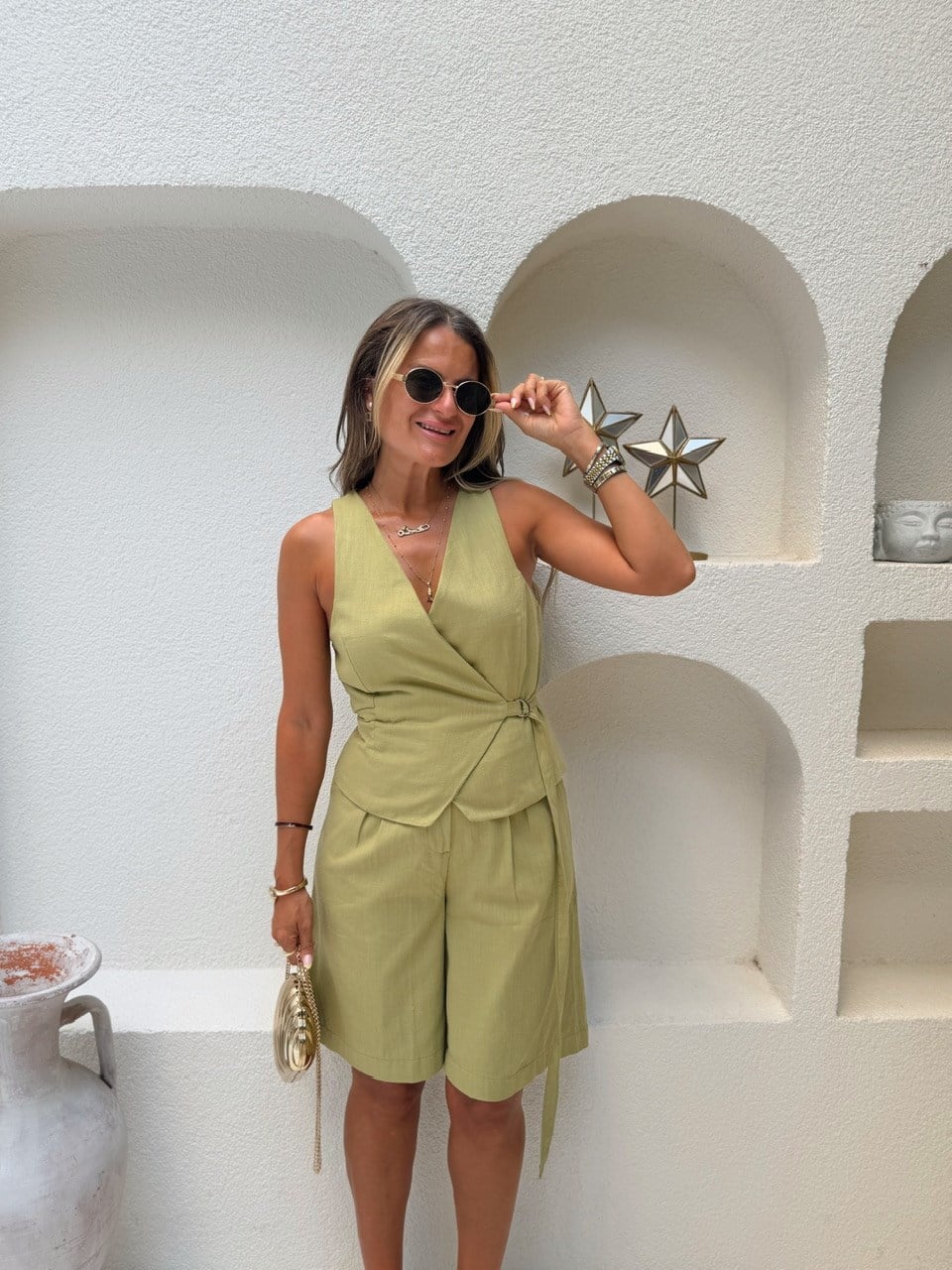 Nişantaşı Butik KRUVAZE DETAY BERMUD ŞORT TULUM YEŞİL