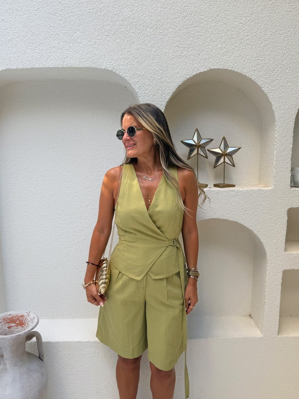 Nişantaşı Butik KRUVAZE DETAY BERMUD ŞORT TULUM YEŞİL