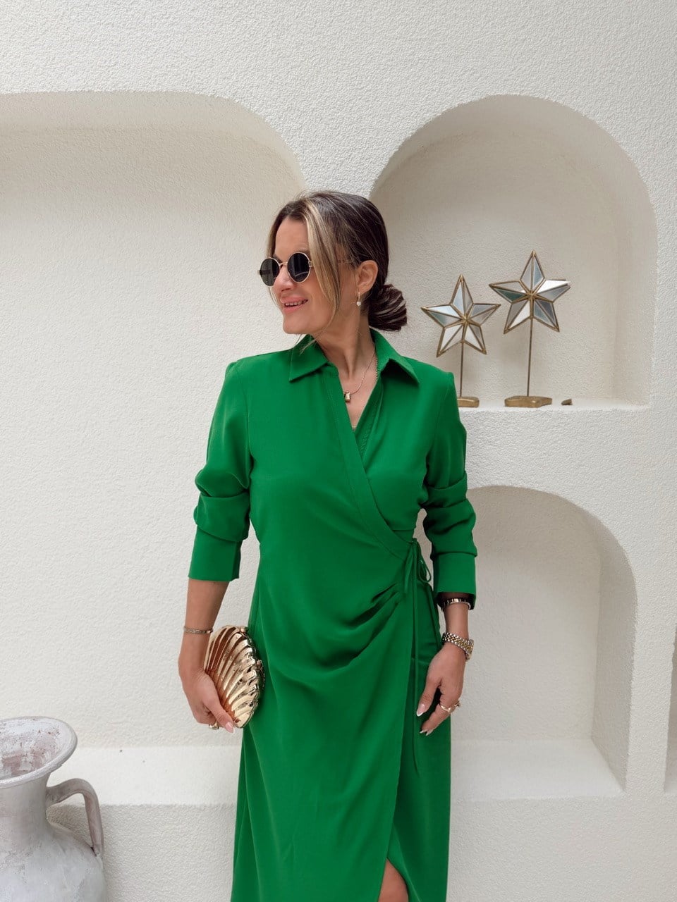 Nişantaşı Butik KRUVAZE DETAY YENİ YEŞİL ELBİSE