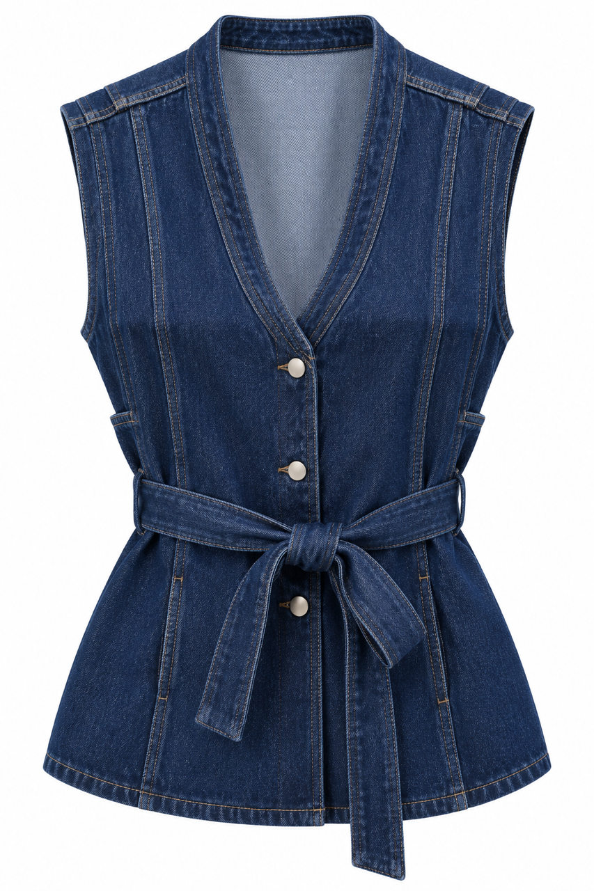 Nişantaşı Butik KUŞAK DETAY KONTRAST DİKİŞ JEAN YELEK