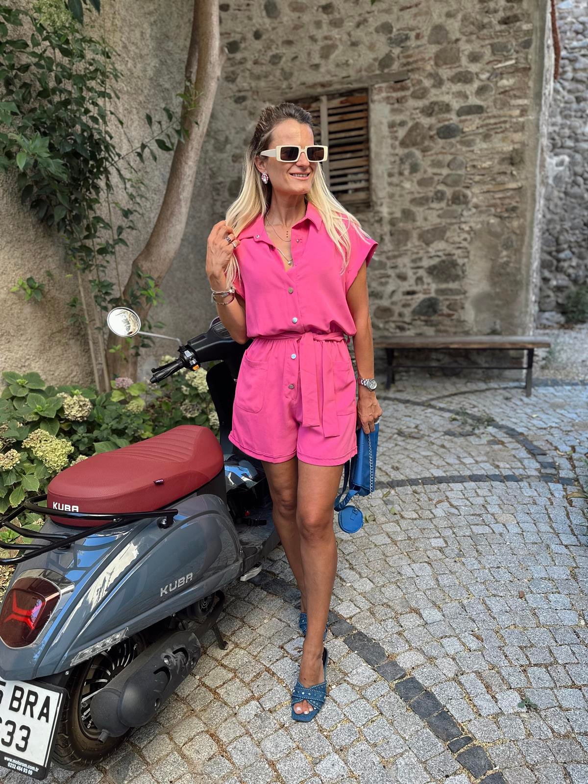Nişantaşı Butik KUŞAK DETAY PEMBE TULUM