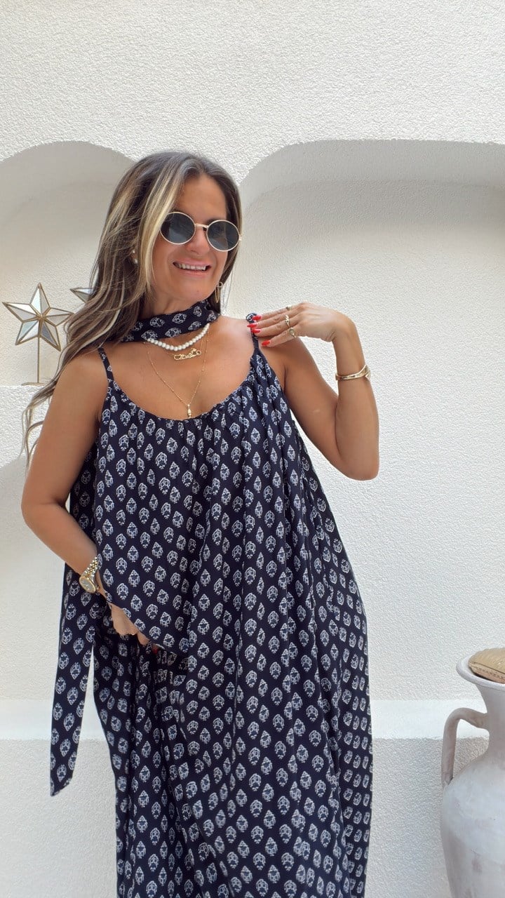 Nişantaşı Butik KUŞAK DETAY SALAS DESENLİ ELBİSE