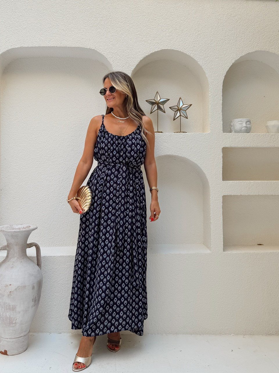 Nişantaşı Butik KUŞAK DETAY SALAS DESENLİ ELBİSE