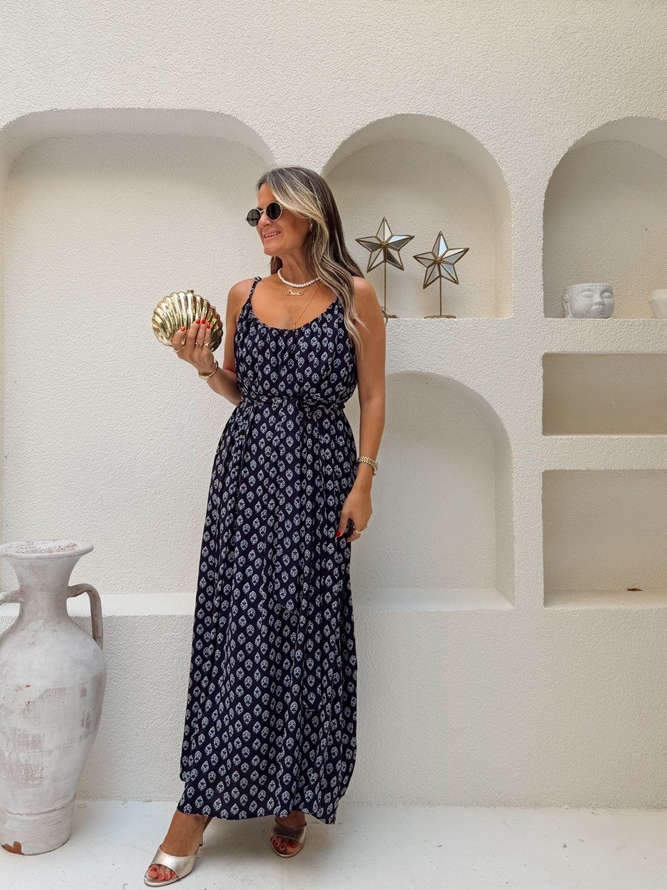 Nişantaşı Butik KUŞAK DETAY SALAS DESENLİ ELBİSE
