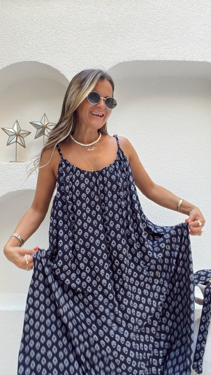 Nişantaşı Butik KUŞAK DETAY SALAS DESENLİ ELBİSE
